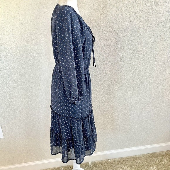 Mikarose Women's Small Navy Blue Polka Dot Floral Sun Dress Puffy Sleeves - Picture 6 of 13